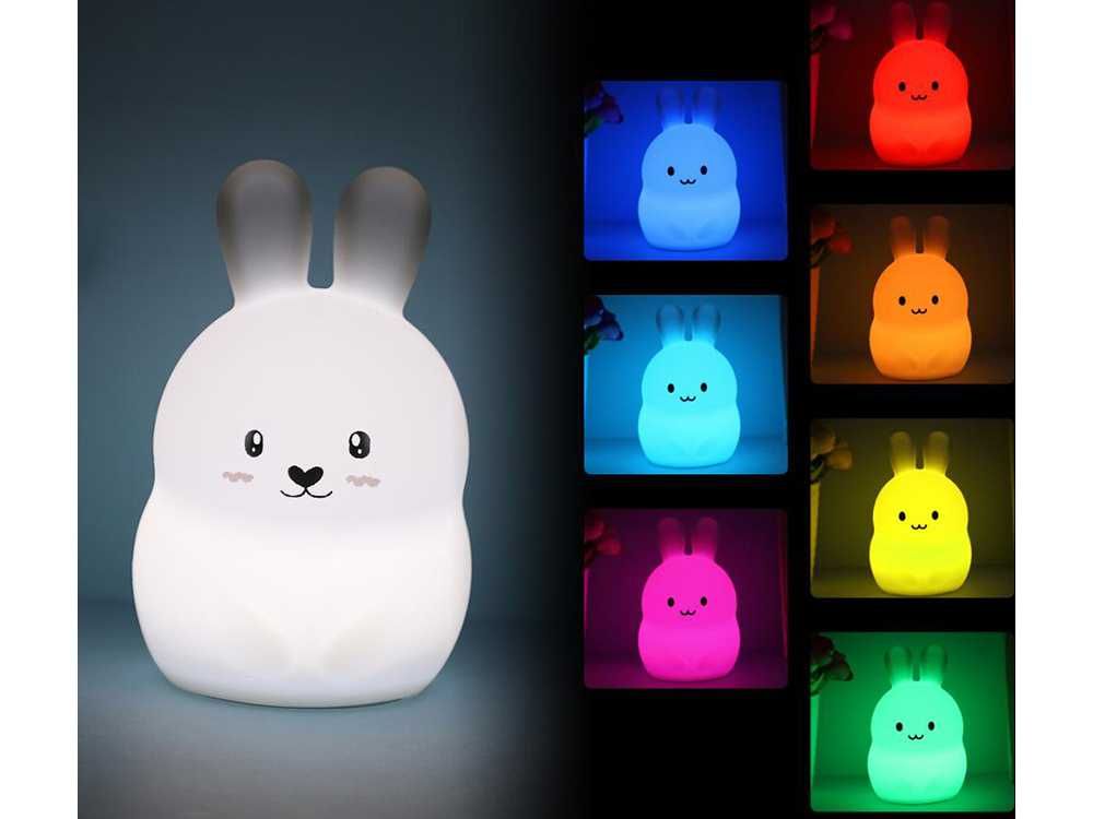 Lampka nocna dla dzieci LED silikonowa RGB dotykowa miękka KRÓLIK