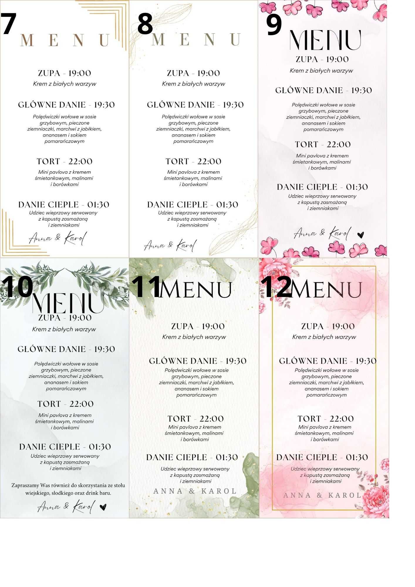 Menu wesele ślub