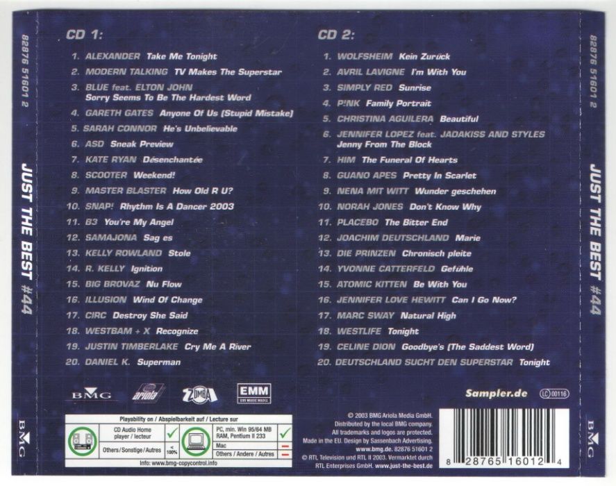 2CD Just The Best, Vol. 44, пр-во Германия, 2003 год