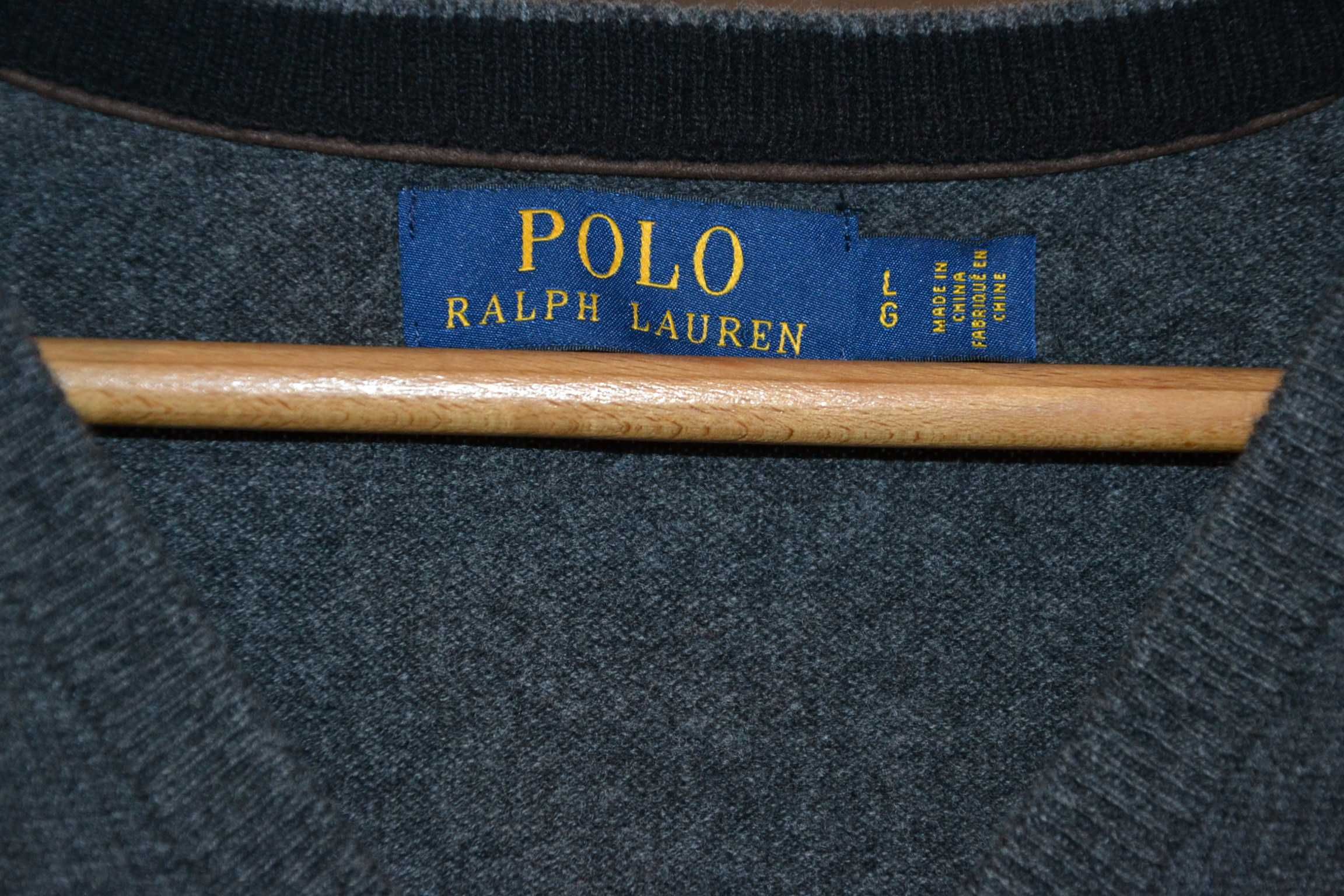 POLO RALPH LAUREN Merino Wool Sweter Męski L Wełna Jak Nowy Szary