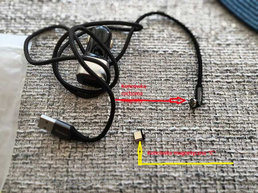 Ładowarka samochodowa + kabel USB typu C  długość 1 m.