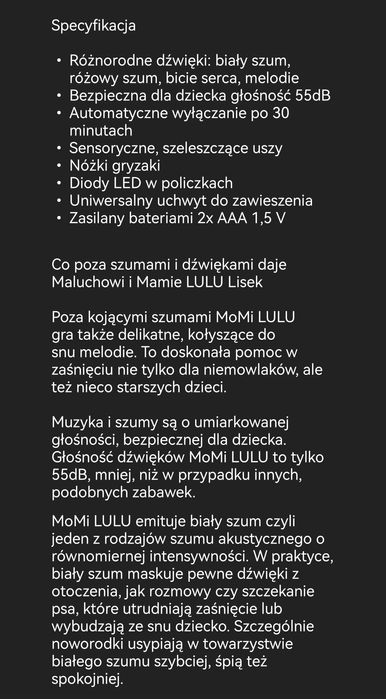 Momi szumiąca zabawka usypiająca momiś lulu, lisek z gryzakiwm