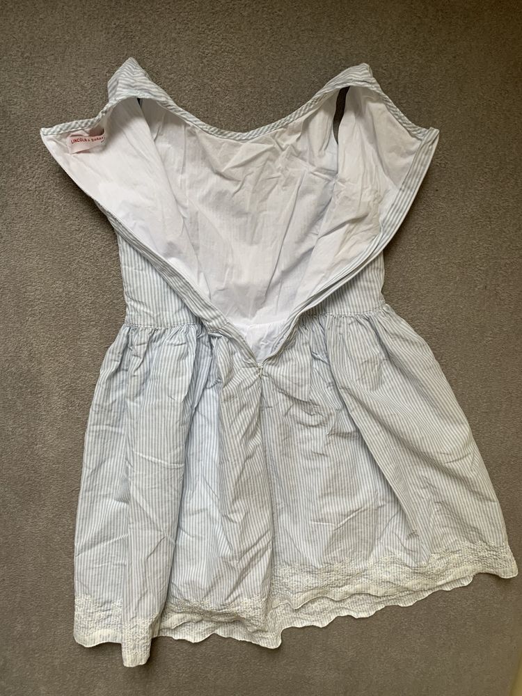 Sukienka bialo-szara, w paski, prążki, 152