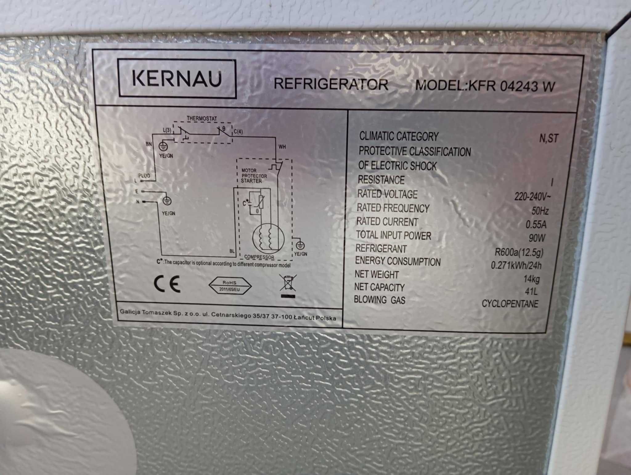Lodówka KERNAU KFR 04243 W Minibar 47,2 cm 41 l  stan bdb