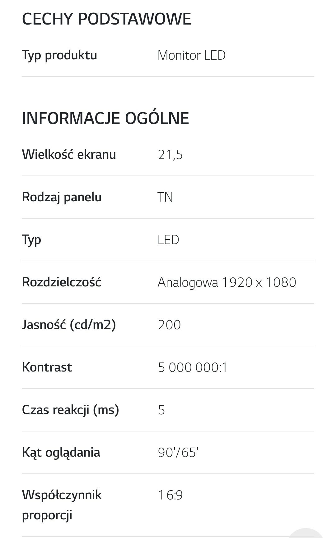 monitor LG 21,5" LCD LED 22M35A