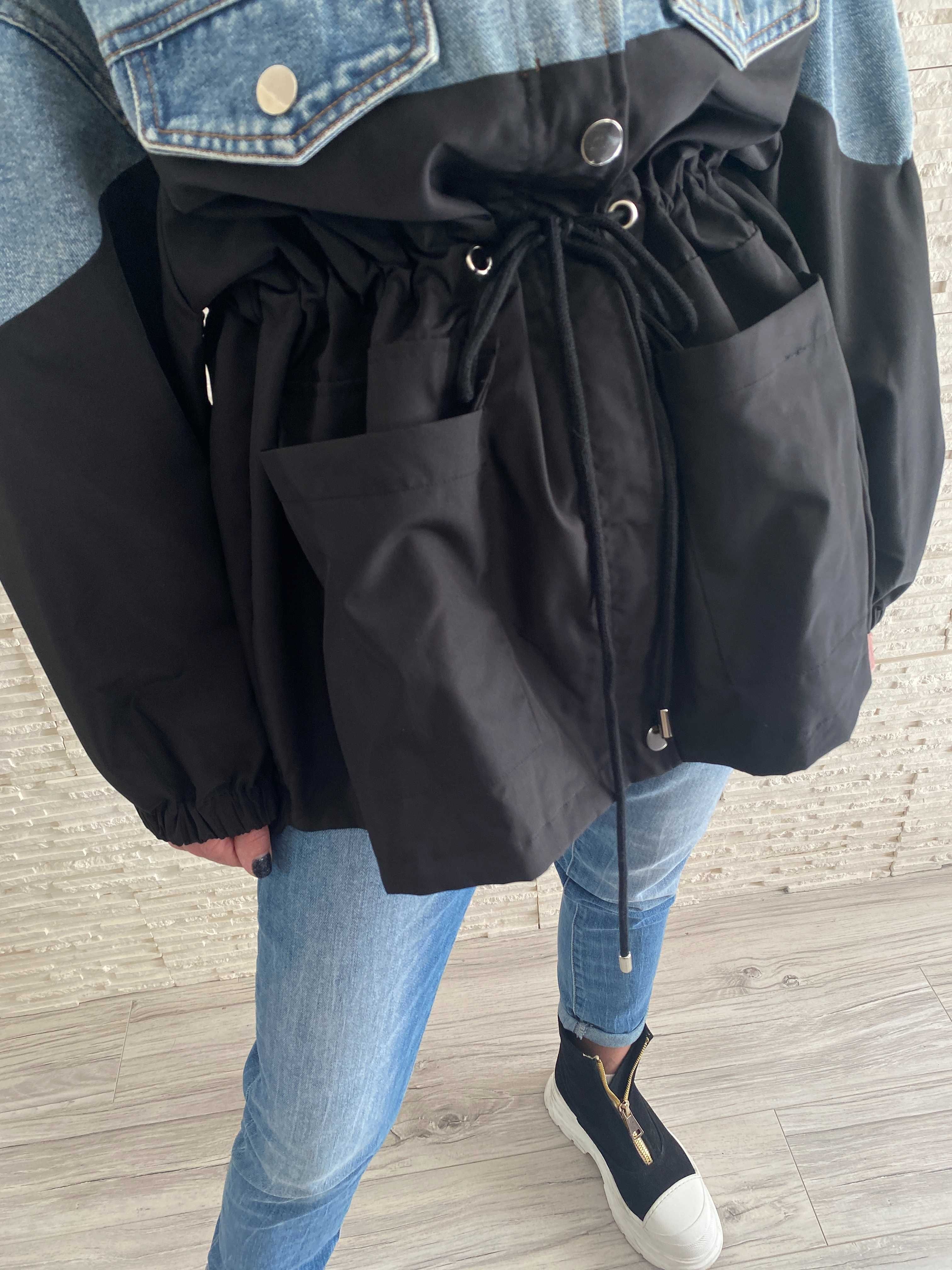 Cudowna katana parka z łączonych materiałów dżins M-L