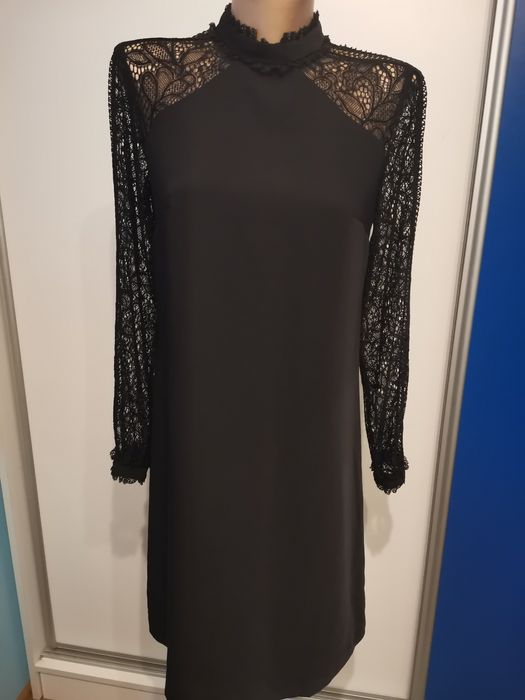 Elegancka sukienka damska Salsa rozm M, czarna, koronkowe rękawy
