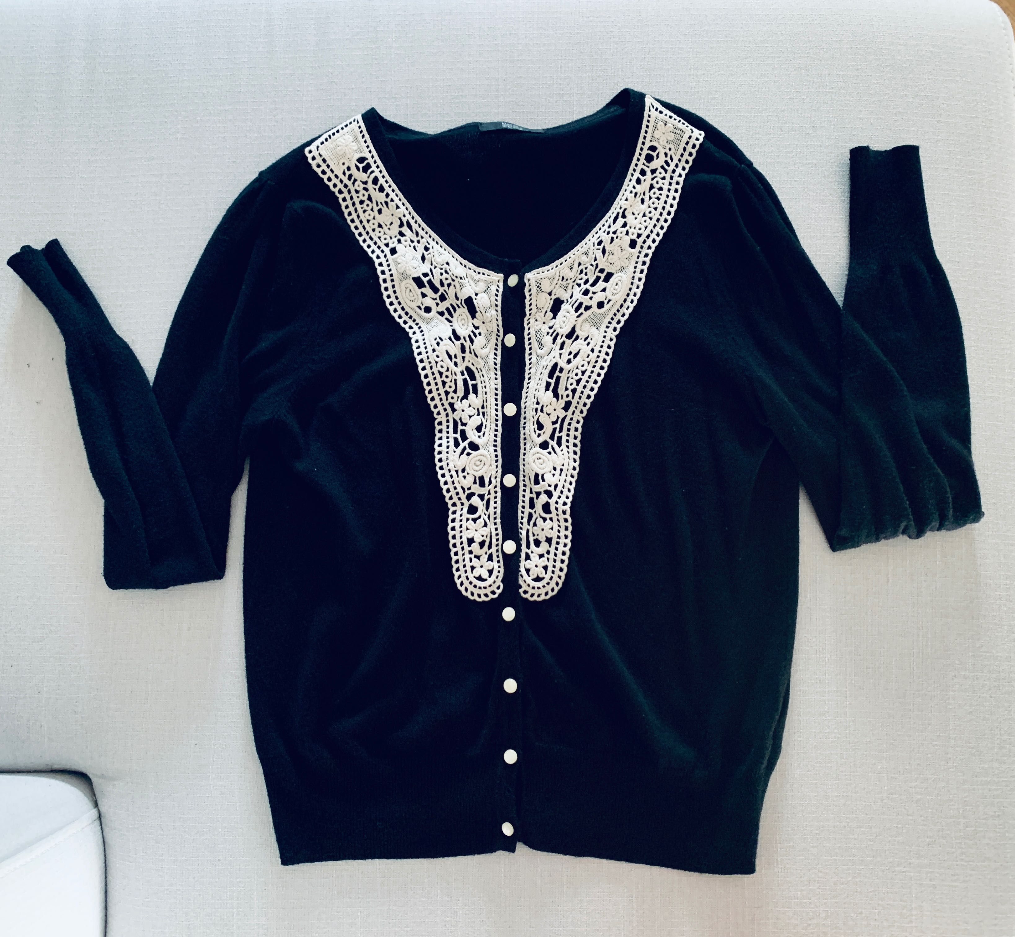 Czarny sweter z ażurowym zdobieniem – Marks & Spencer 12 40 boho