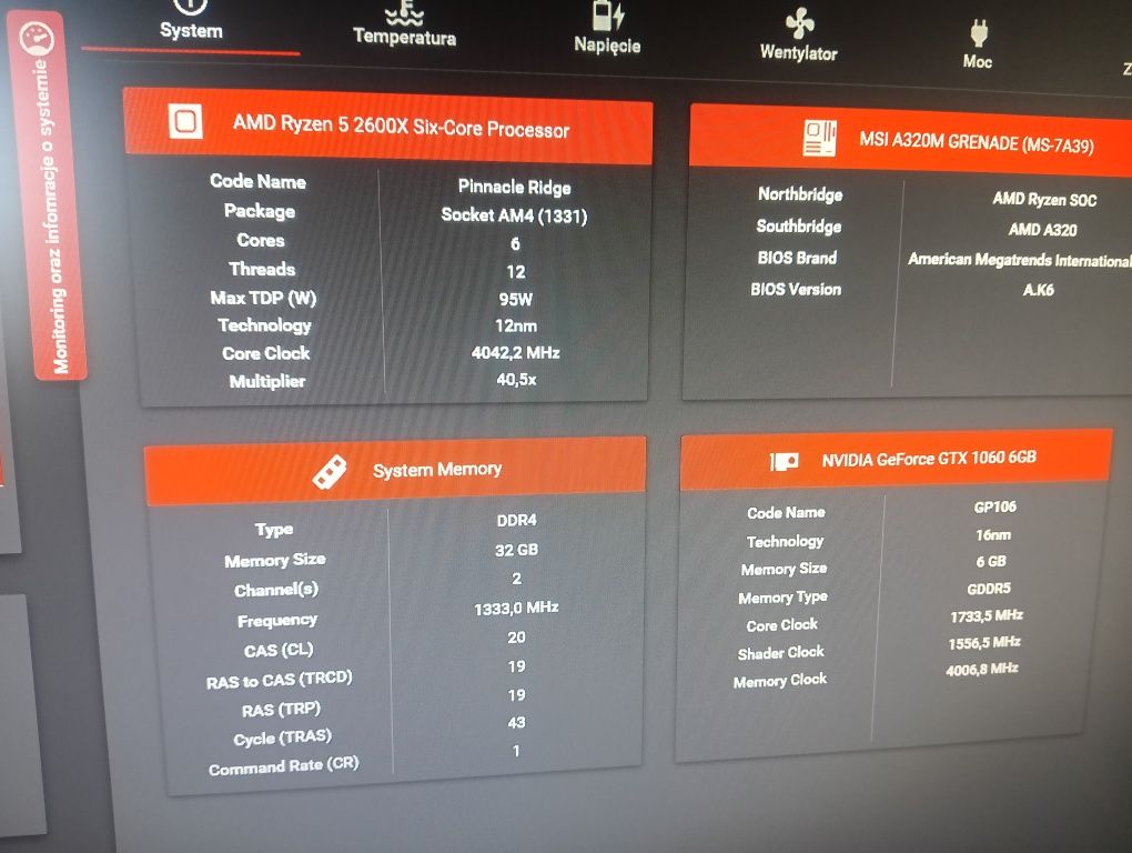 PC Gamingowy Ryzen 5 2600X, 32GB DDR4, GTX 1060 6GB, SSD 512gb,
