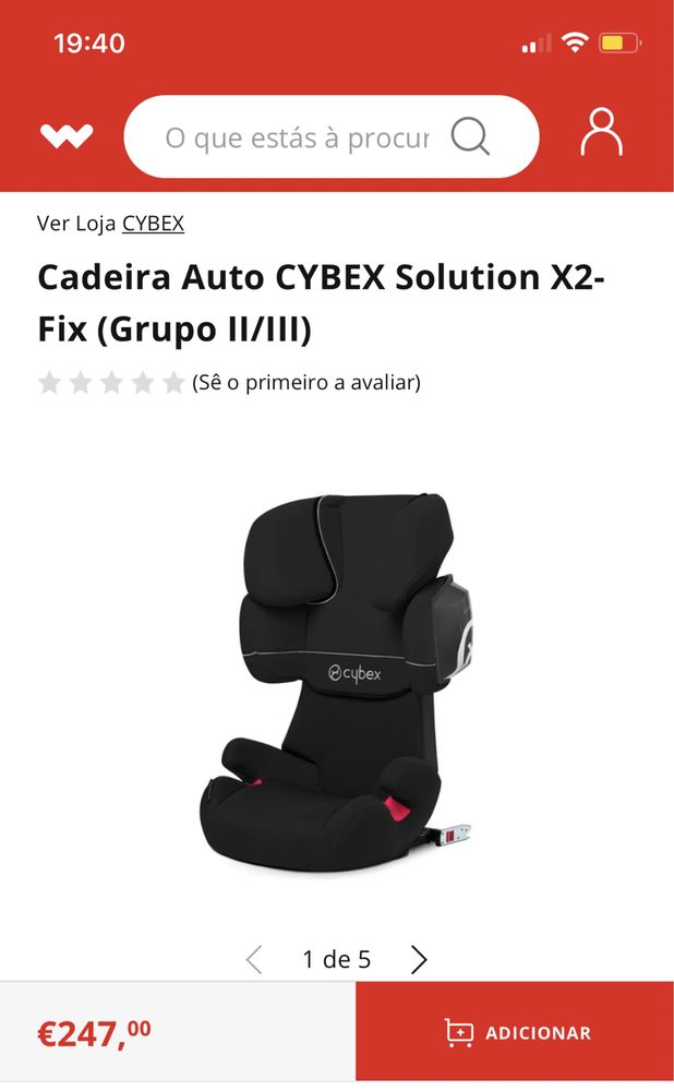 Cadeira auto Cubex X2 fix (grupo II/III)