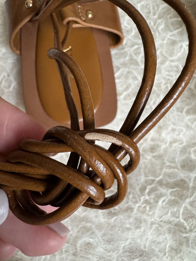 Zara skóra naturalna brązowe sandały rzymianki wiązane 41