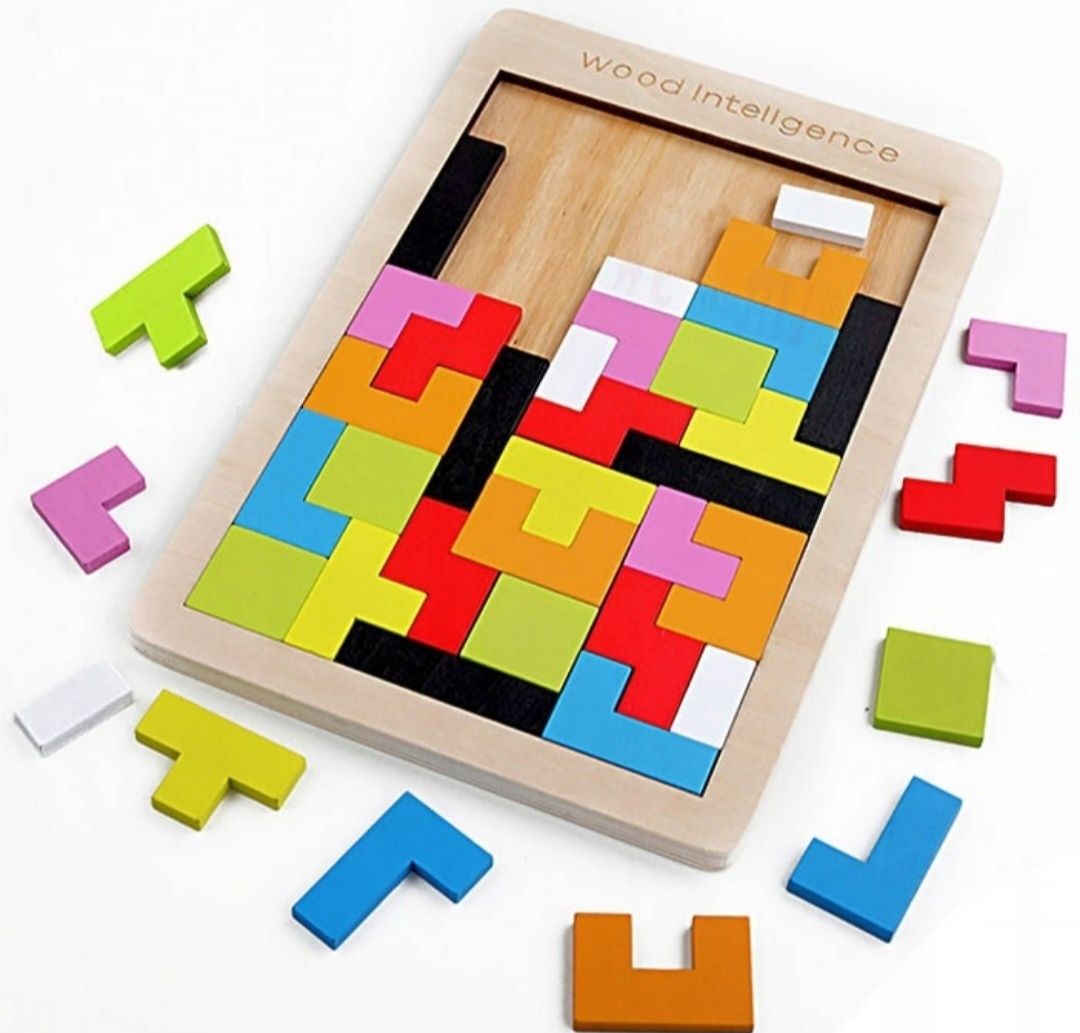 Drewniane Klocki Tęczowy Tetris 3D Gra 2sztuki