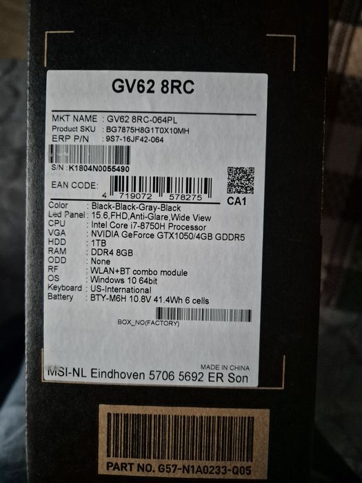 Lptop gamingowy msi