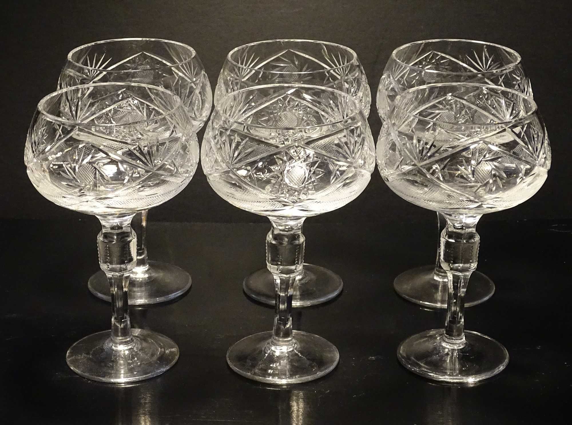 Efektowne duże kielichy puchary kryształowe vintage 6 szt. komplet