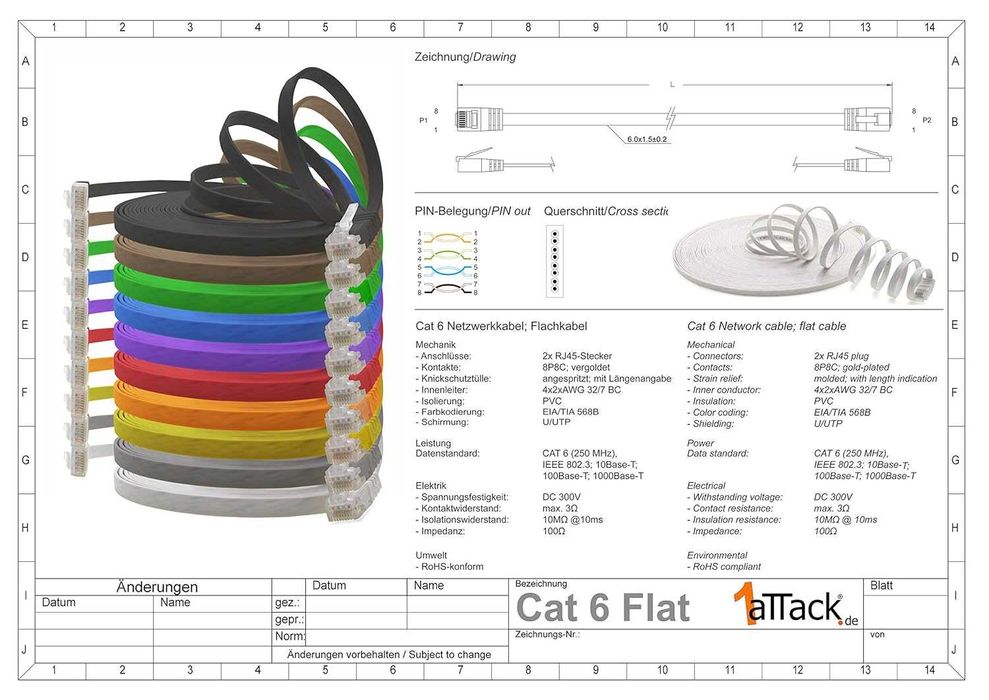 Cabo rede plano (Cat6) 1000 Mbit/s Branco
