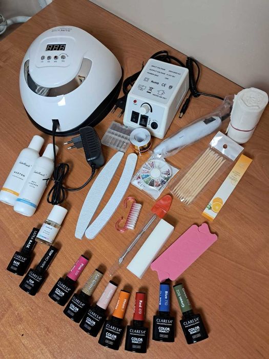 Mega Zestaw Do Paznokci Manicure Hybrydy Lampa UV Frezarka 7x Lakier