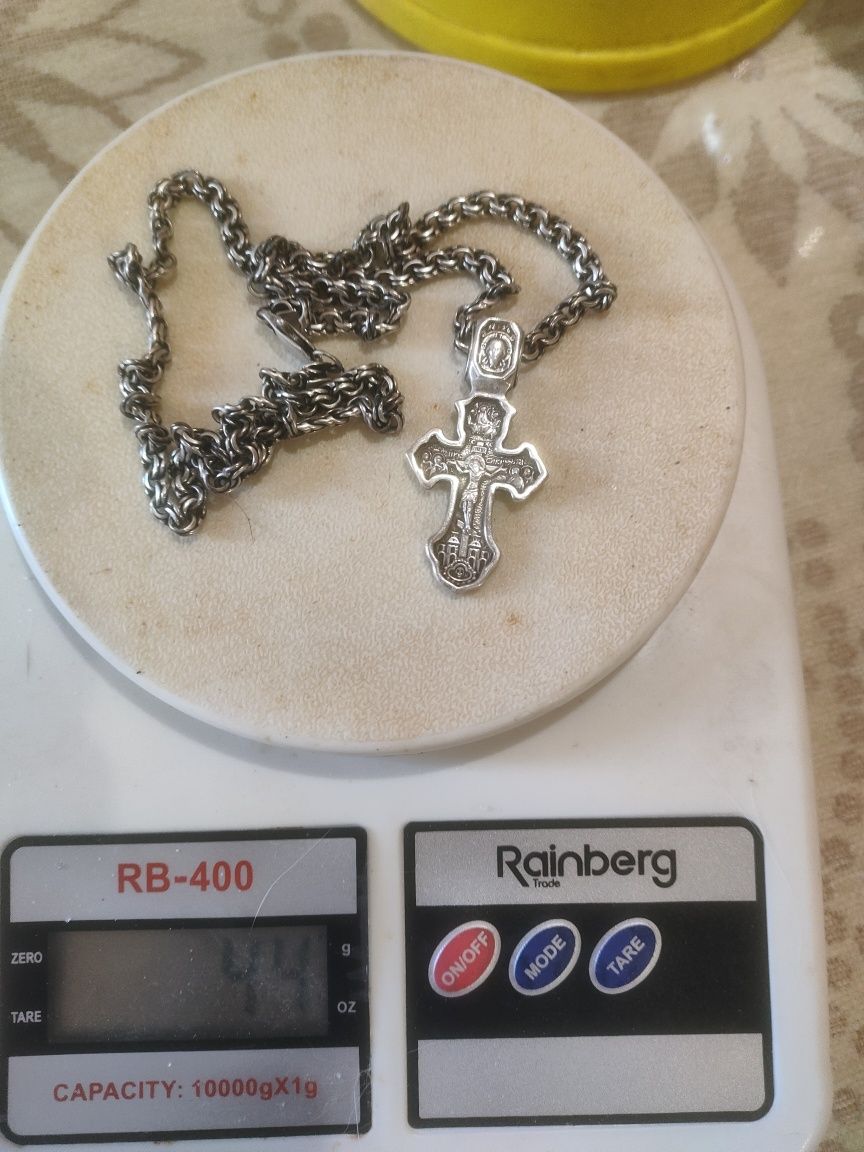 Серебряная цепочка + крест