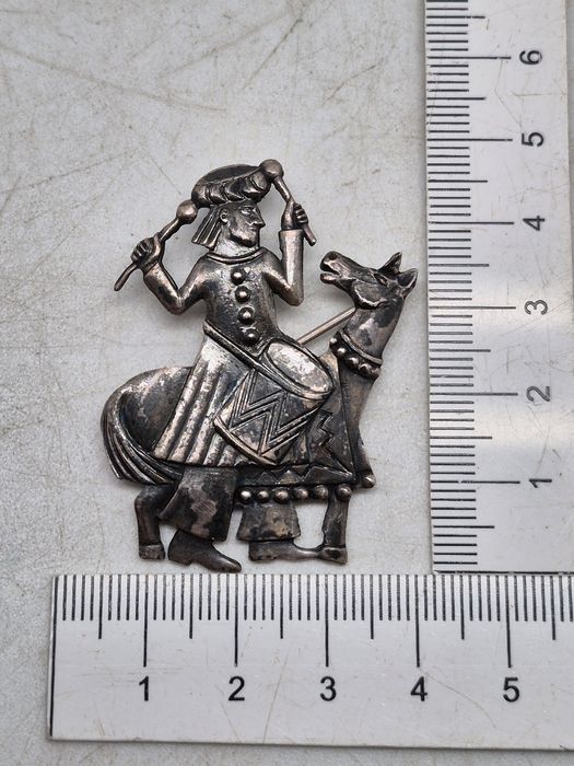 Stara Srebrna Polska Broszka Lajkonik Rytosztuka Cepelia Prl