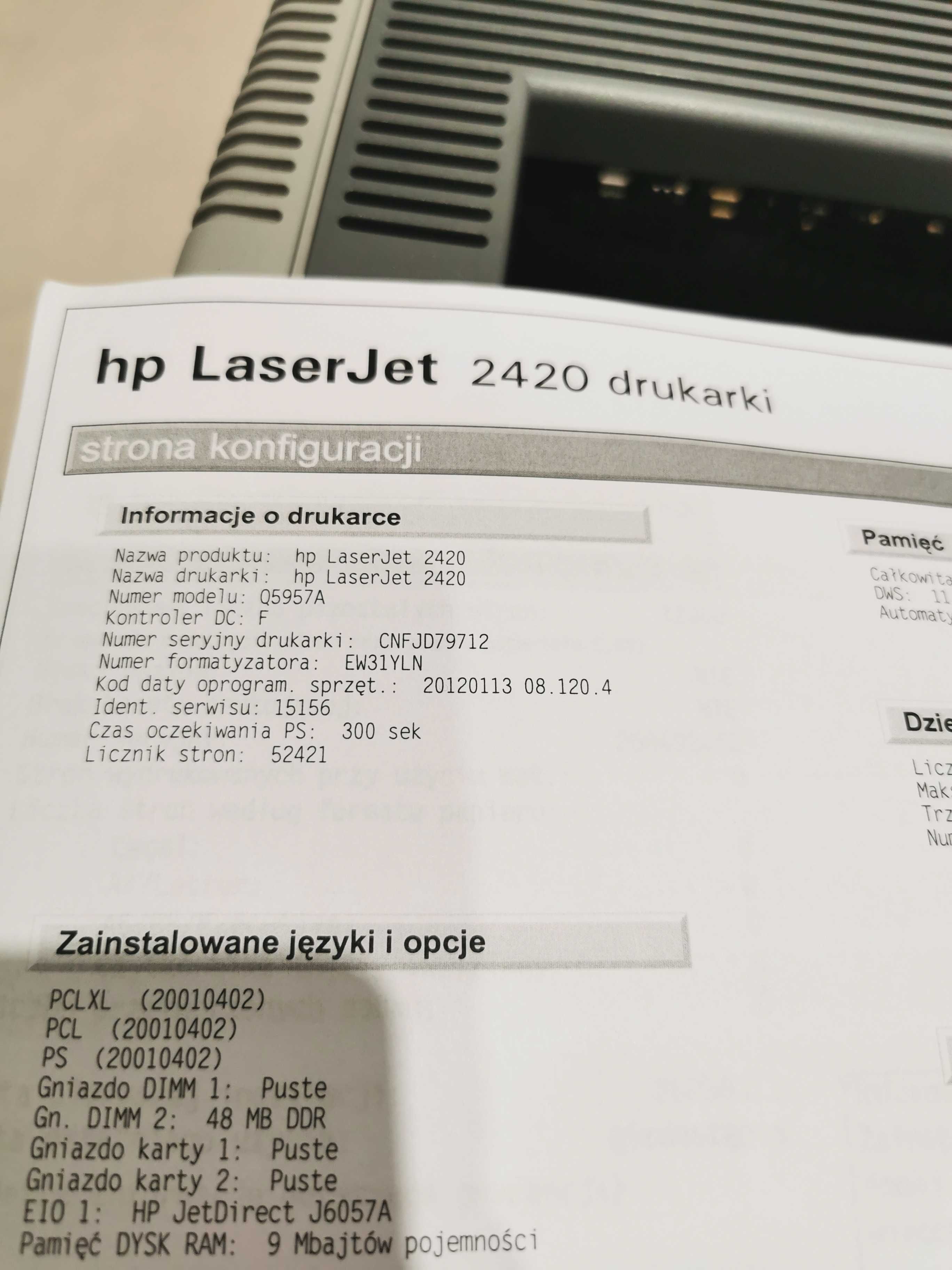 Drukarka Laserowa HP LaserJet 2420 duplex + LAN + podajnik 500