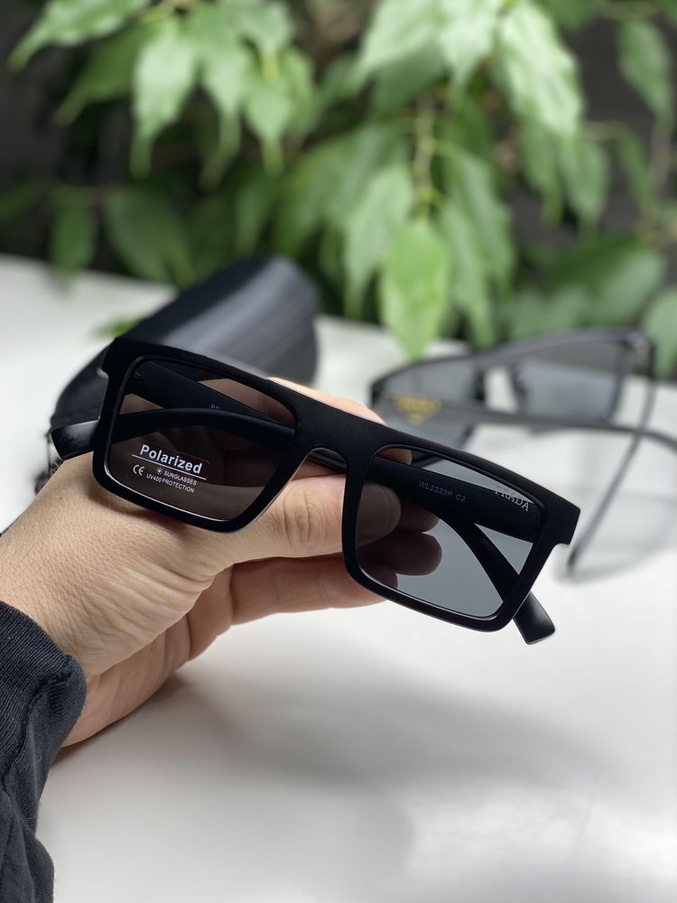 Солнцезащитные очки PRADA Polarized Черные Квадратные Мужские Прямоуго