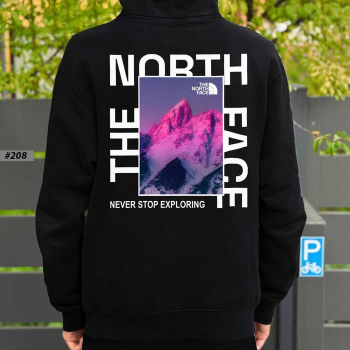 Худи The North Face Blue Leaves Черное | Зипка ТНФ | Биг Лого Принт