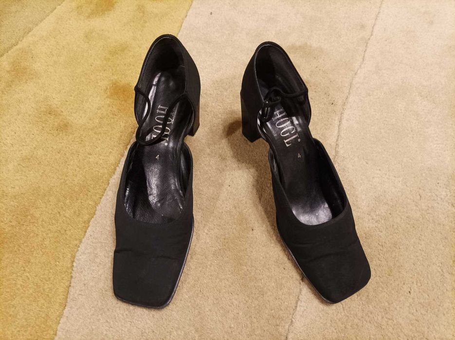 Czarne atłasowe buty Hogl na obcasie 7,5 cm, do tańca, rozmiar 37