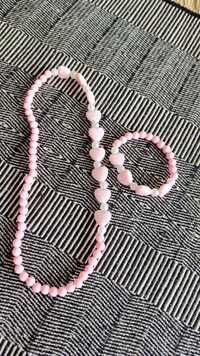 Zestaw biżuterii dziecięcej naszyjnik bransoletka różowe perełki