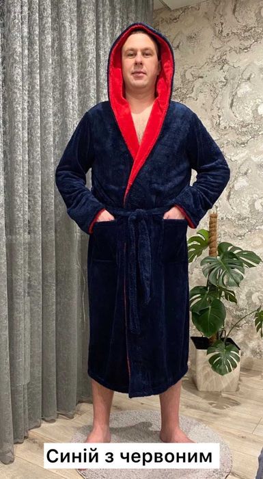 Мужской махровый халат с капюшоном / мужской халат на запах XL-6XL