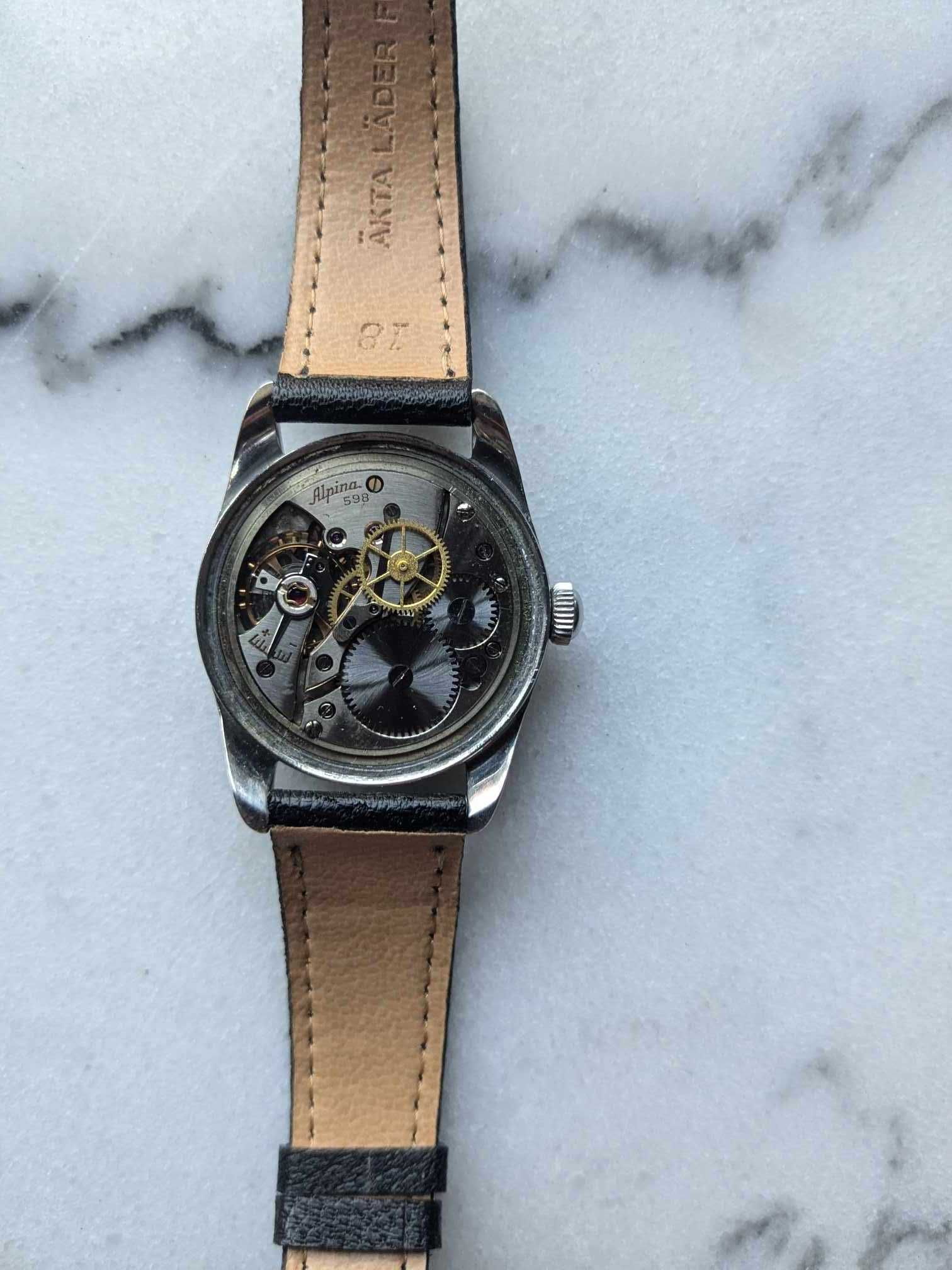 Alpina przepiękny szwajcarski zegarek mechaniczny z lat 60 sector dial