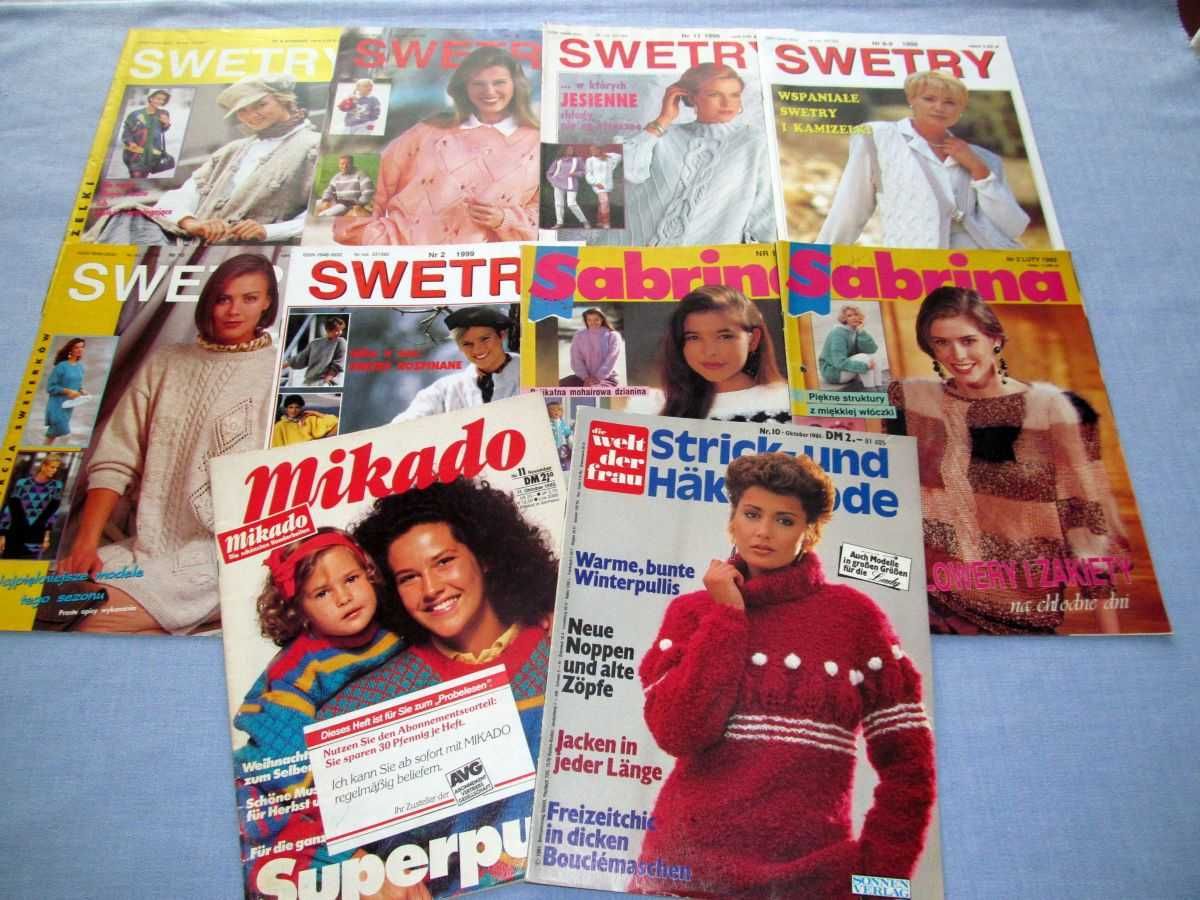 Dziewiarskie magazyny Swetry, Sabrina, Mikado, Strick-und Häkelmode