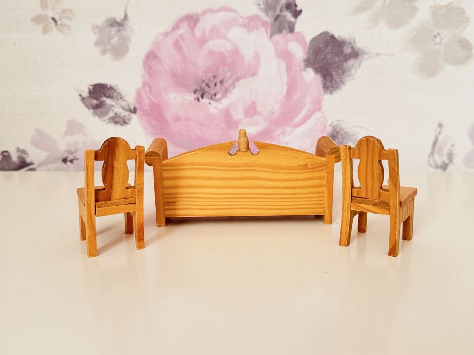 Drewniane mebelki lundby, sofa krzesło, meble do domku dla lalki