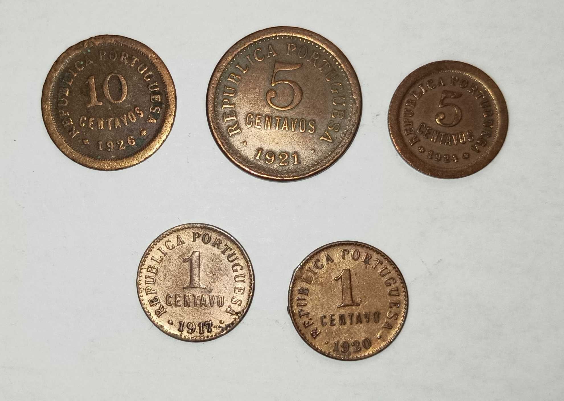 5 moedas de 10, 5 e 1 centavos