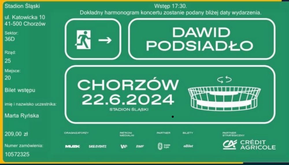 4 bilety Dawid Podsiadło 22.06.2024r.