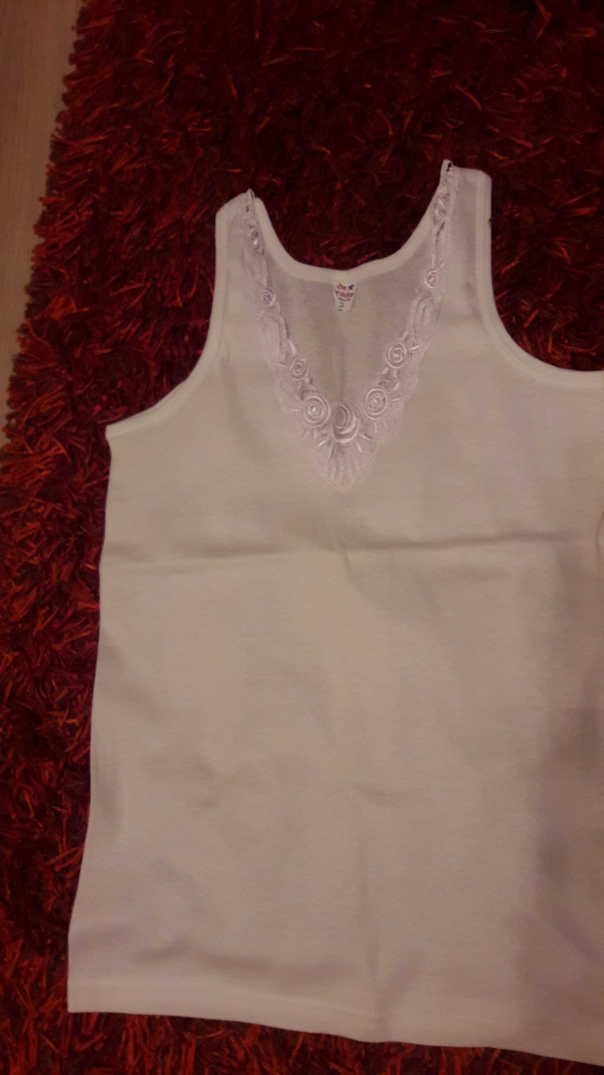 Bawełniana koszulka na ramiączka z gipiurą M - L podkoszulka biała