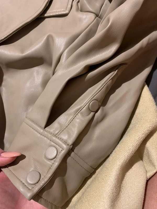 Zara xs sukienka bezowa skórzana skóra wiązana marynarka elegancka