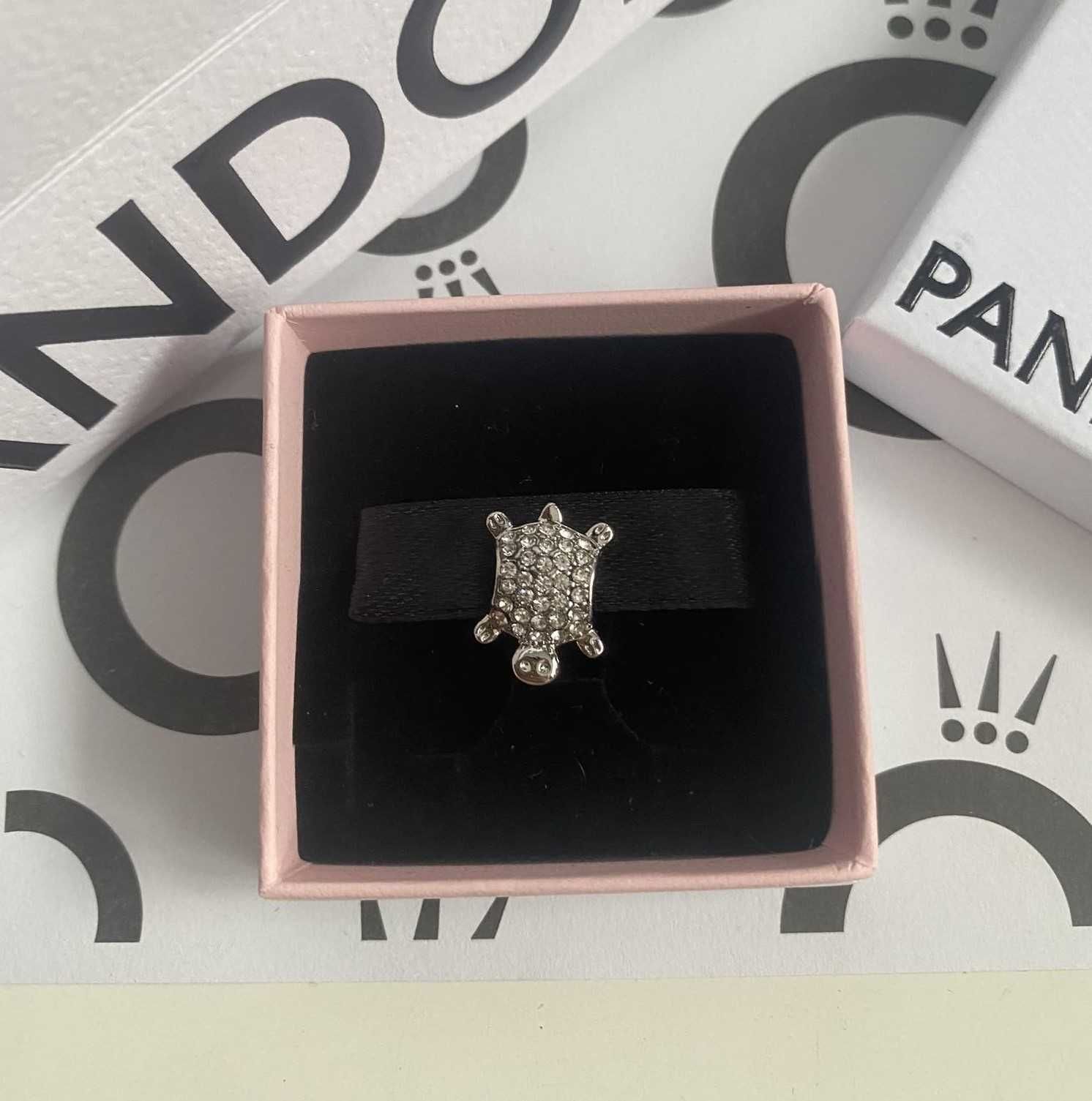 Charms srebrny kryształkami na bransoletki typu Pandora żółw zawieszka