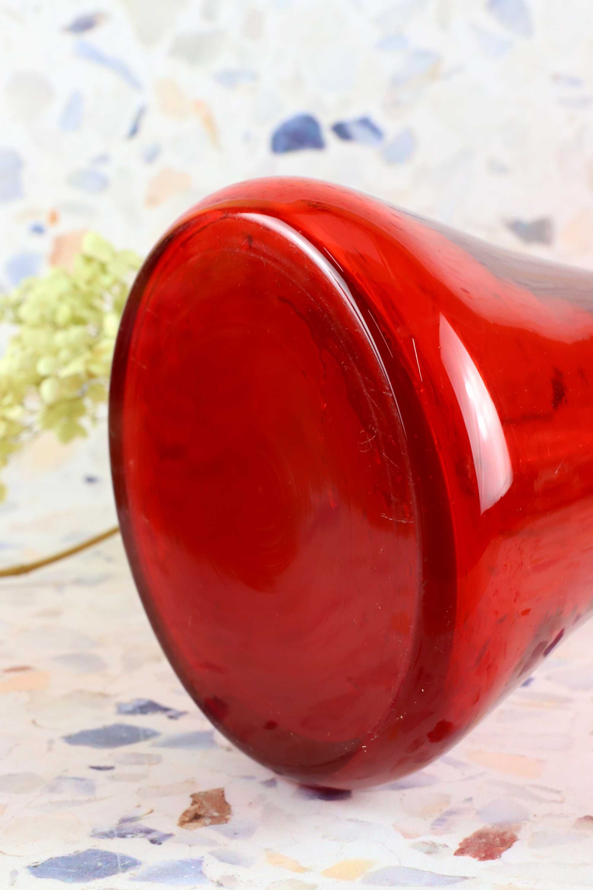 Duży rubinowy wazon Huta Staszic Ząbkowice szkło kolorowe prl vintage