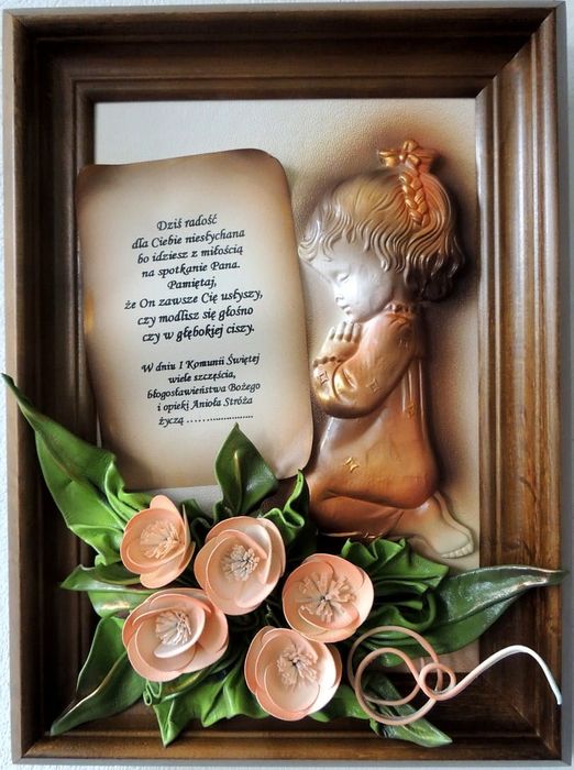 Prezent na komunię swiętą - chrzciny + dedykacja dla dziewczynki