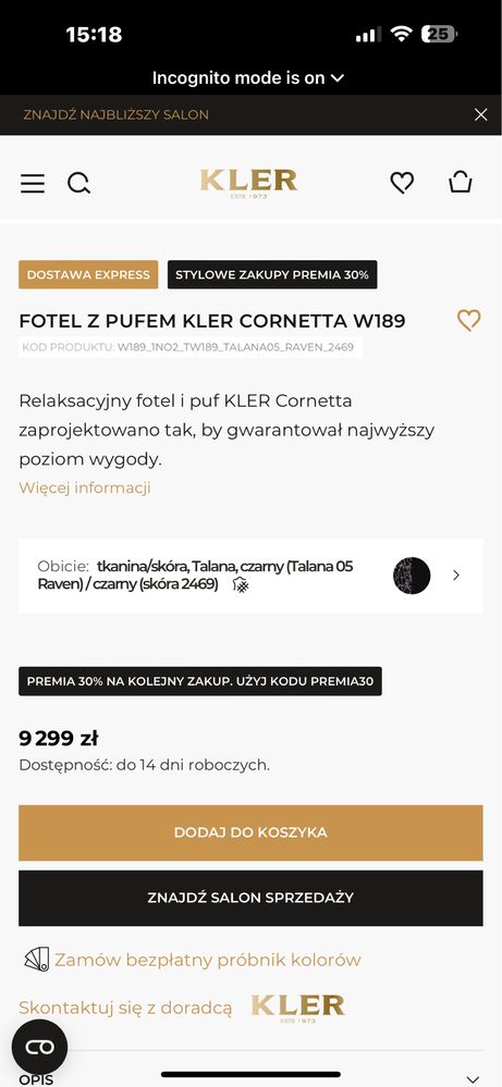 Kler fotel z podnóżkiem/pufą