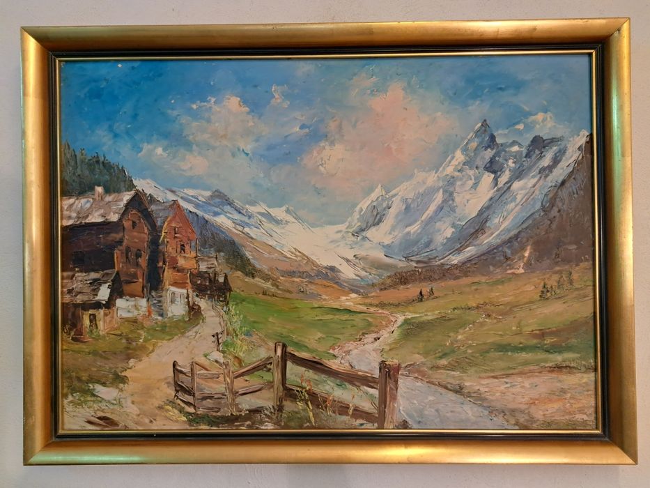 Obraz olejny pejzaż góry chata 55x75