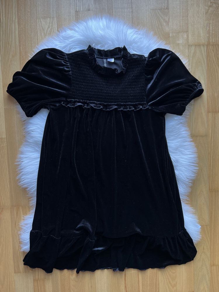 Sukienka mini welurowa z bufiastymi rękawami H&M XS