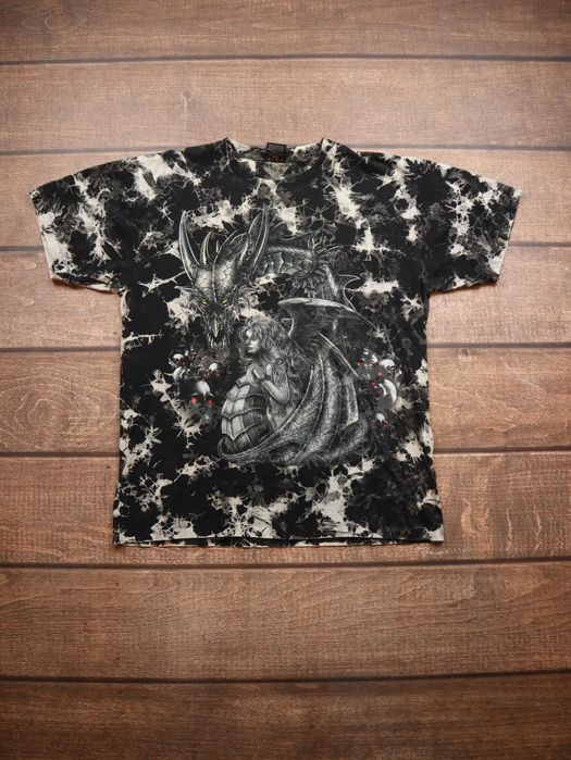 Wild Black White Dragon Girl Skull tshirt koszulka z krótkim rękawem