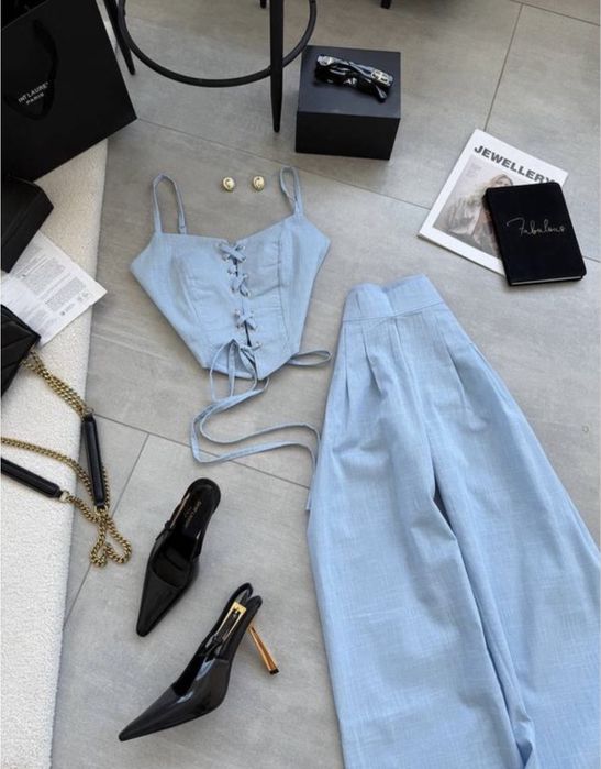 Жіночий льняний брючний костюм білого кольору, s-m, новий!