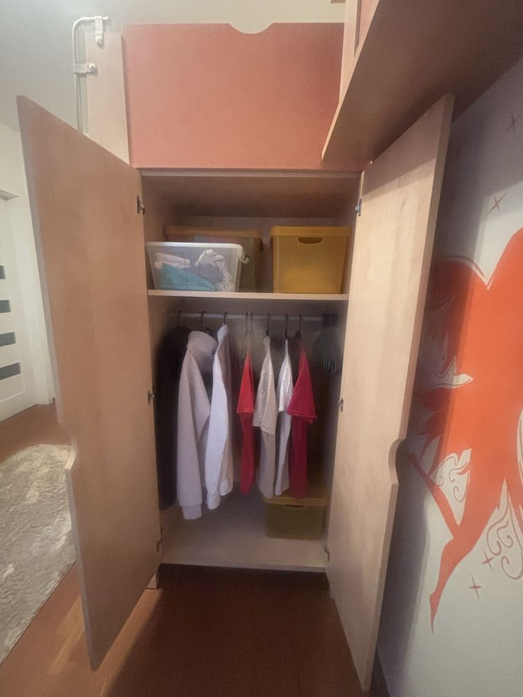 Łóżko piętrowe z szafą, biurkiem i materacem – BOG-FRAN ELF
