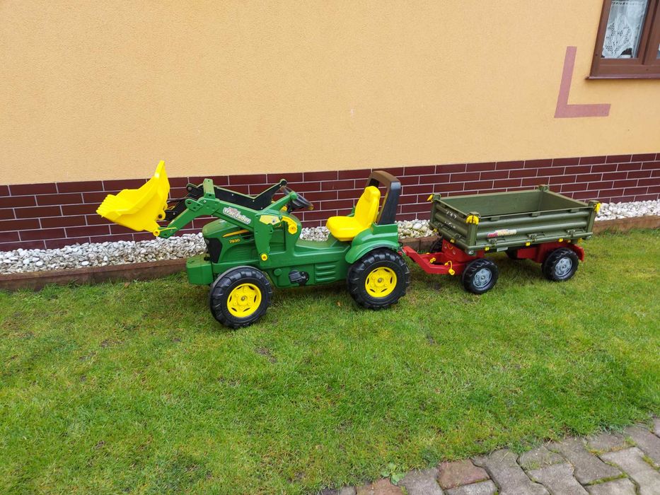 traktorek koparka Rolly Toys John Deere zabawka na pedały + przyczepa