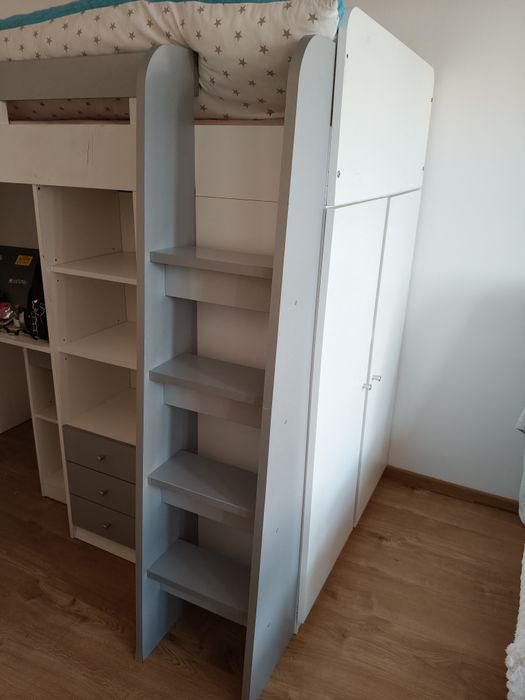 Łóżko piętrowe z biurkiem - białe