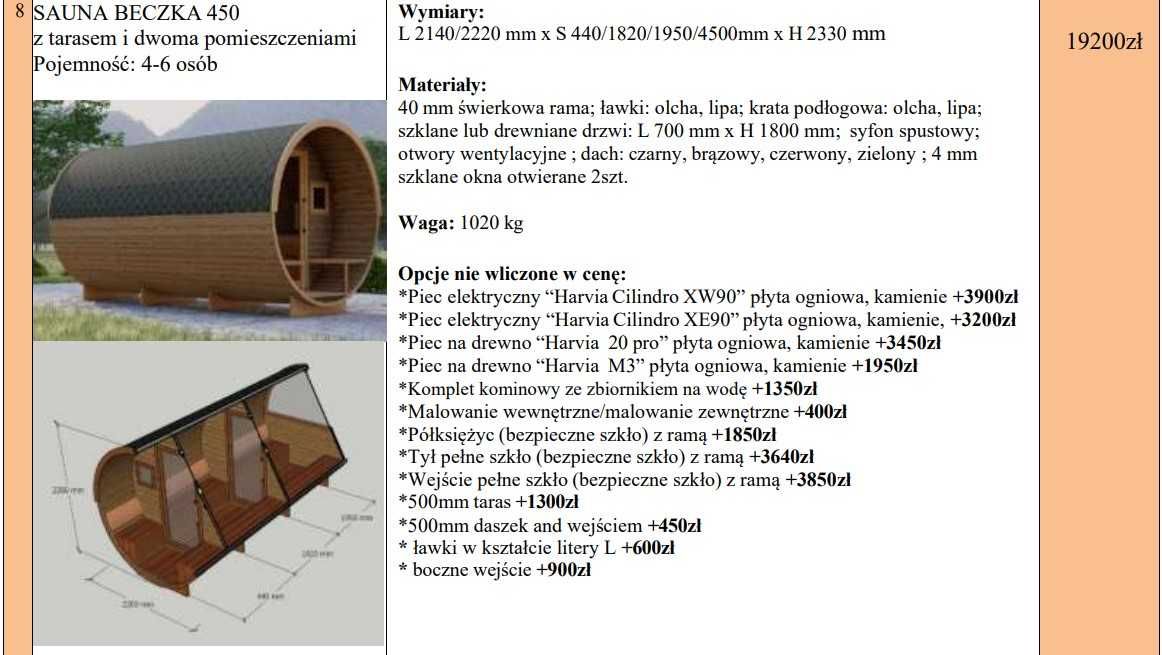 SAUNA BECZKA 450 z tarasem i dwoma pomieszczeniami