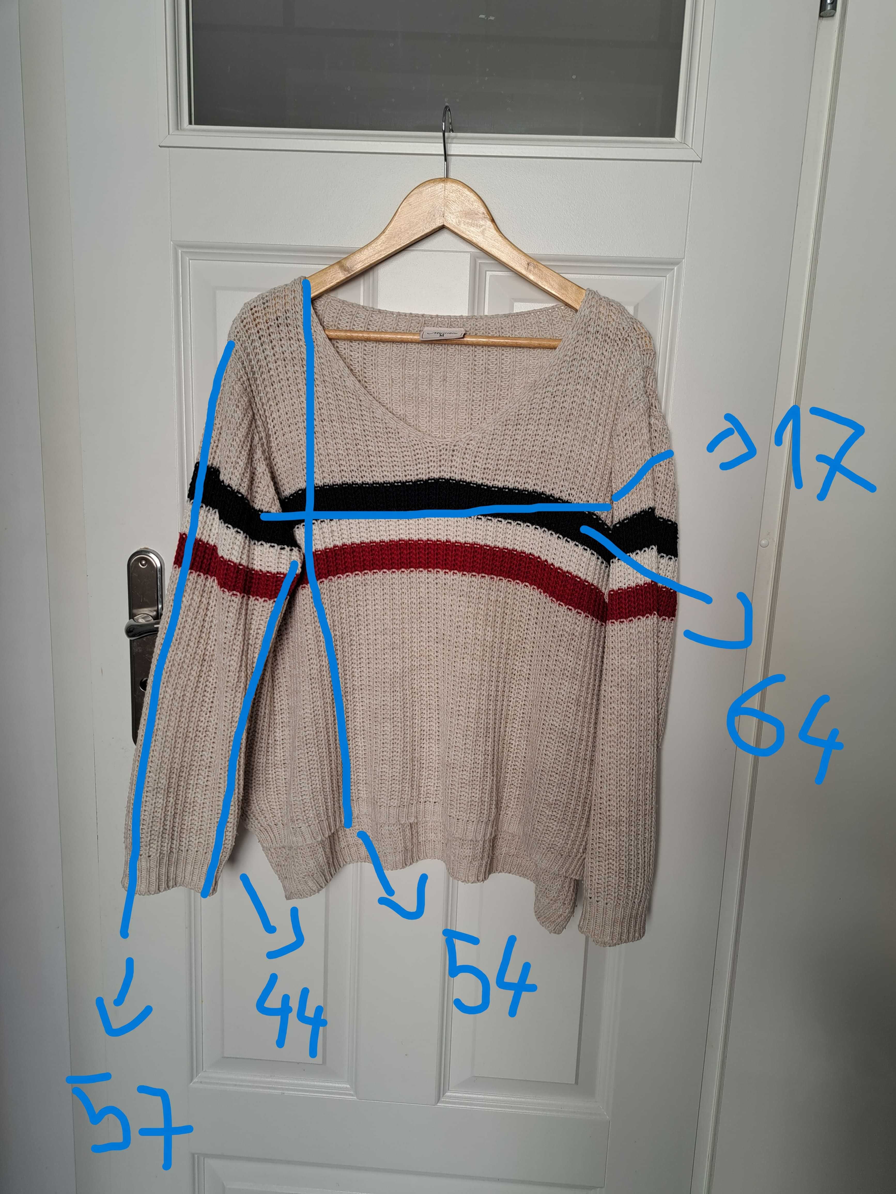 Sweter damski kremowy z paskami, M, Multiblu