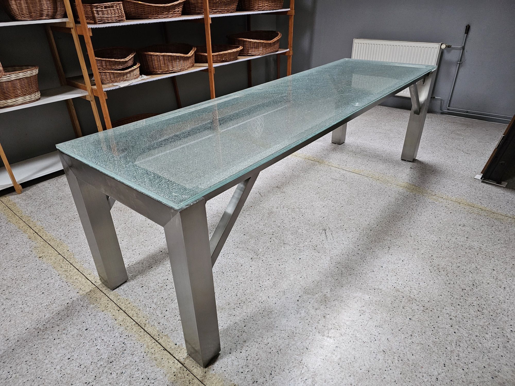 Stół ława do jadalni na ogród szyba szkło tłuczone inox