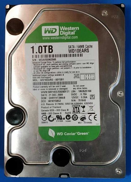 Жесткий диск HDD WD WD10EARS-00Y5B1 1TB